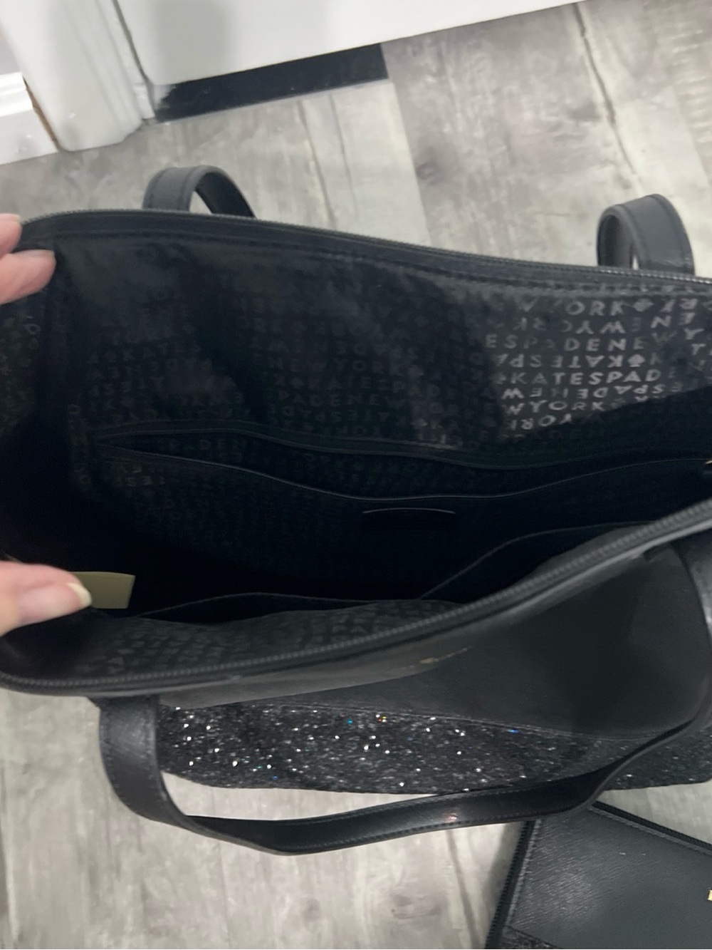 kate spade Greta Court Penny Black Glitter Tote with Matching Wallet - Picture 7 of 7